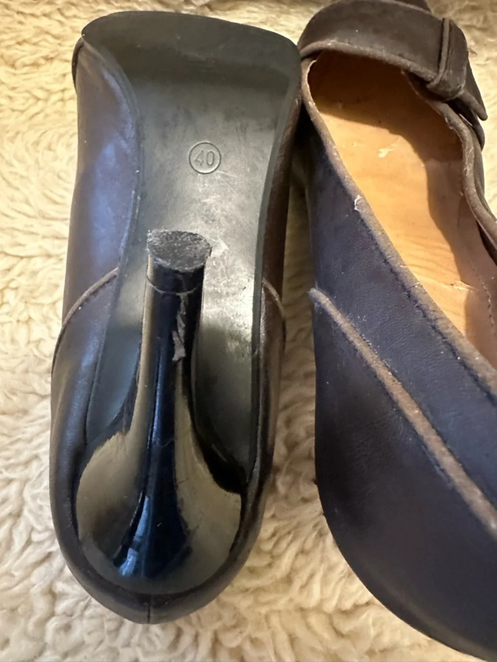 Zara Dark Brown Leatherette Heeled Pumps - Picture 2 of 9